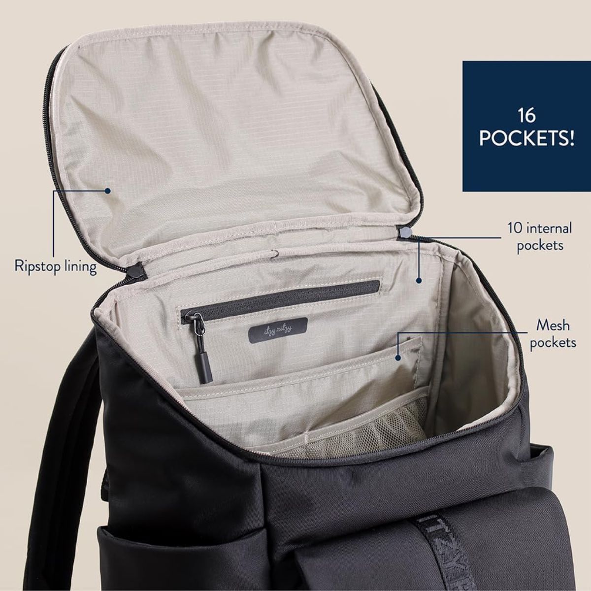 Itzy Ritzy Belong Bucket Backpack Diaper Bag - Black - Spacious and Functional Design