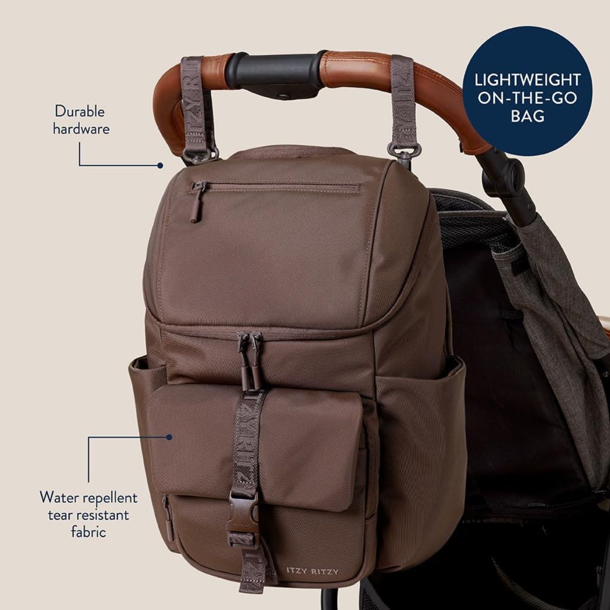 Itzy Ritzy Belong Bucket Backpack Diaper Bag - Mocha - Durable and Comfortable for Daily Use