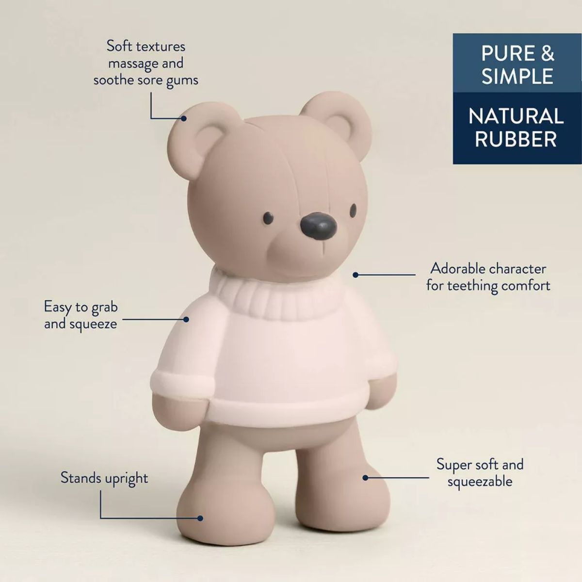 Itzy Ritzy Comfort Chew Natural Rubber Baby Teether & Toy - Bear - Natural and Safe Material