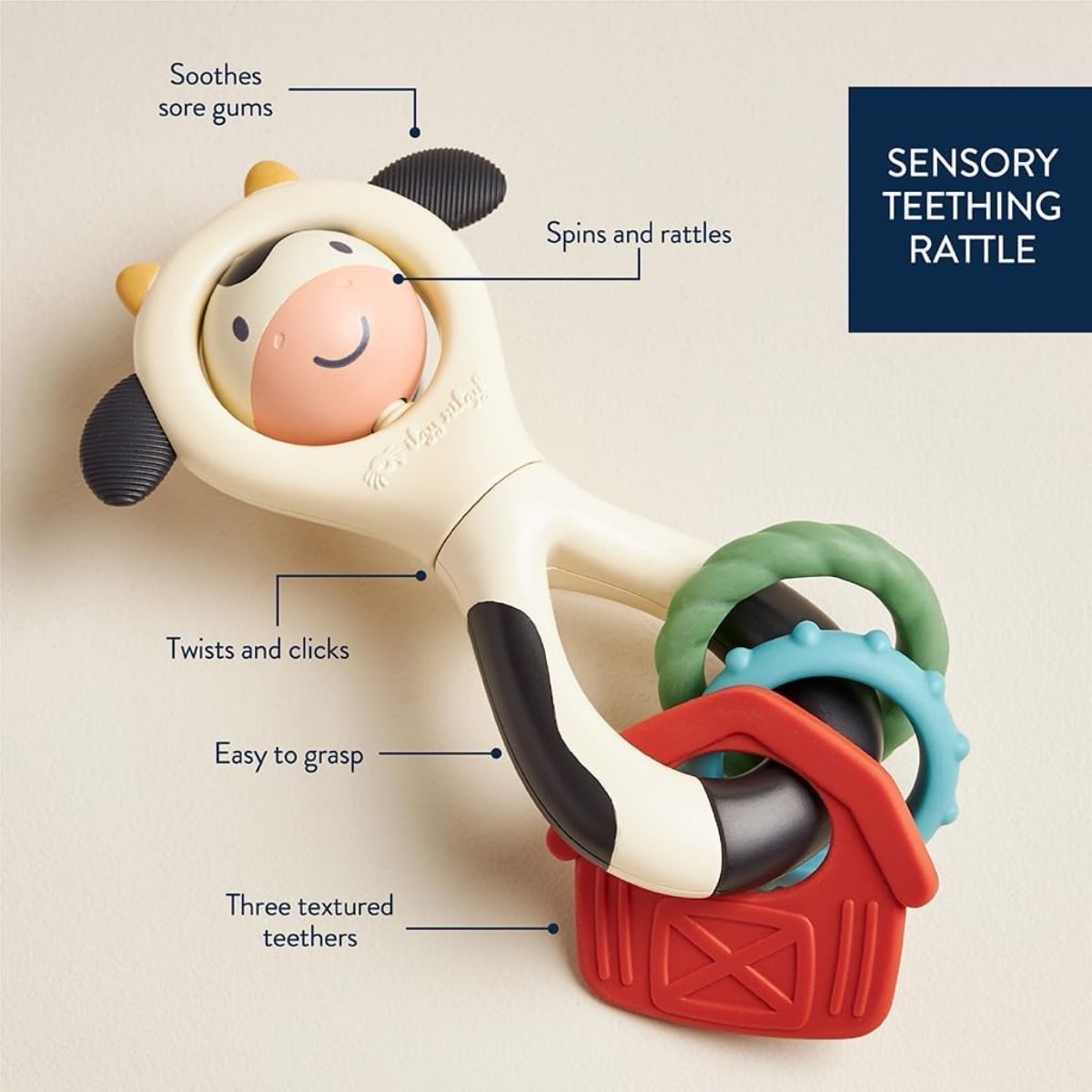 Itzy Ritzy Spinner Rattle - Carmen the Cow - Soothing Teething Relief
